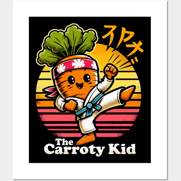 Carroty Kid - Retro - Funny Karate Vegetable Food Pun Wall Art by QuirkyInk